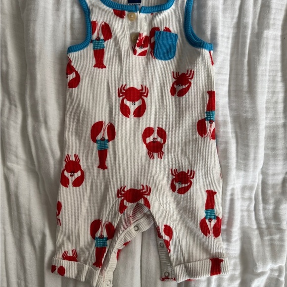 Old Navy Baby Romper with Red Print and Blue Trim - Picture 1 of 2